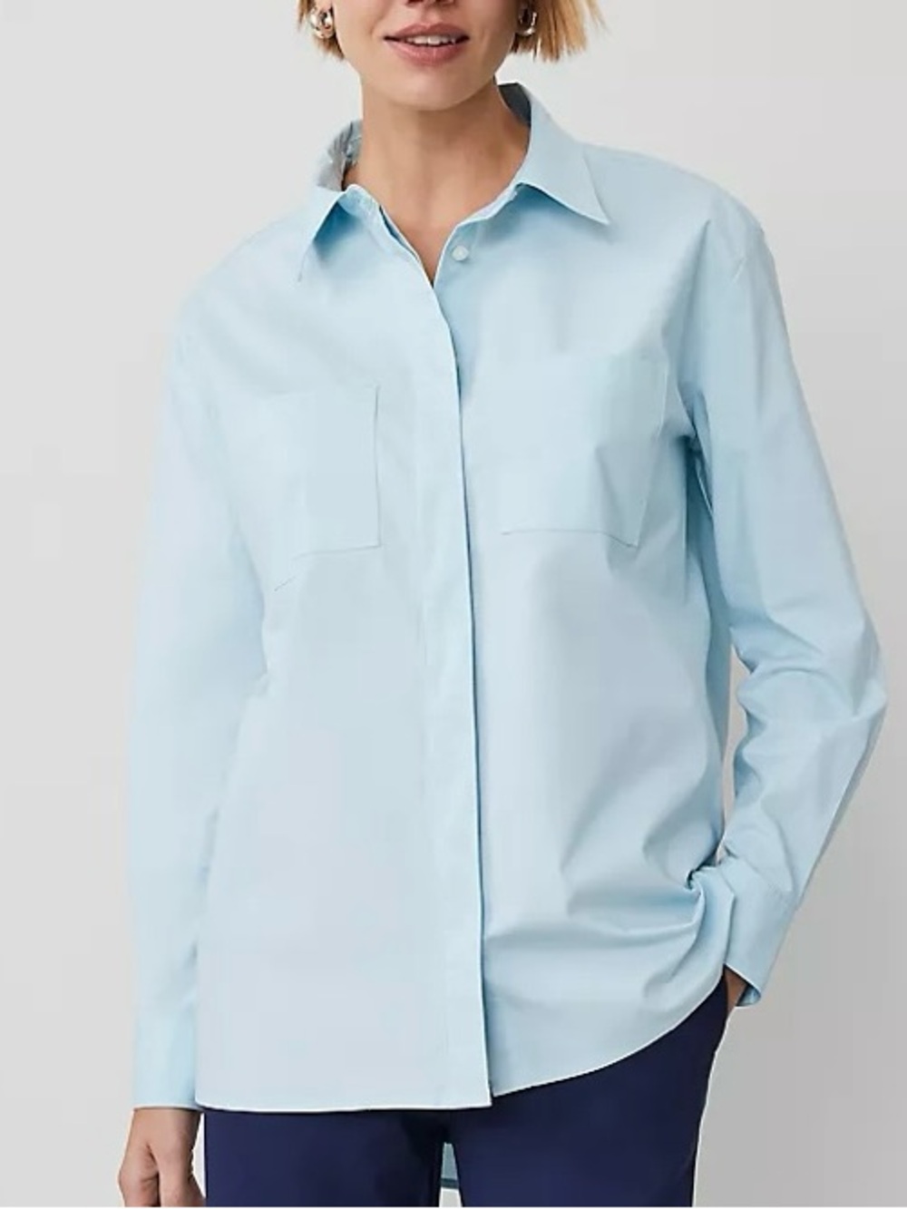 Light Blue Tunic Button Up (Petite Extra Small)